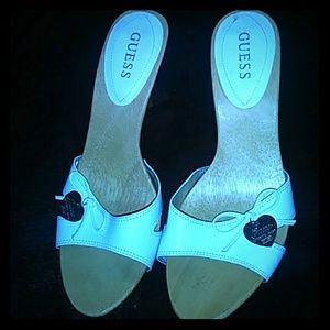 Guess white leather upper heels
